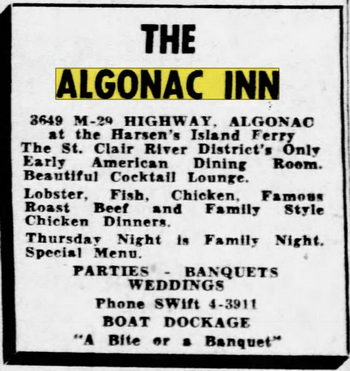 The Algonac Inn - May 24 1954 Ad